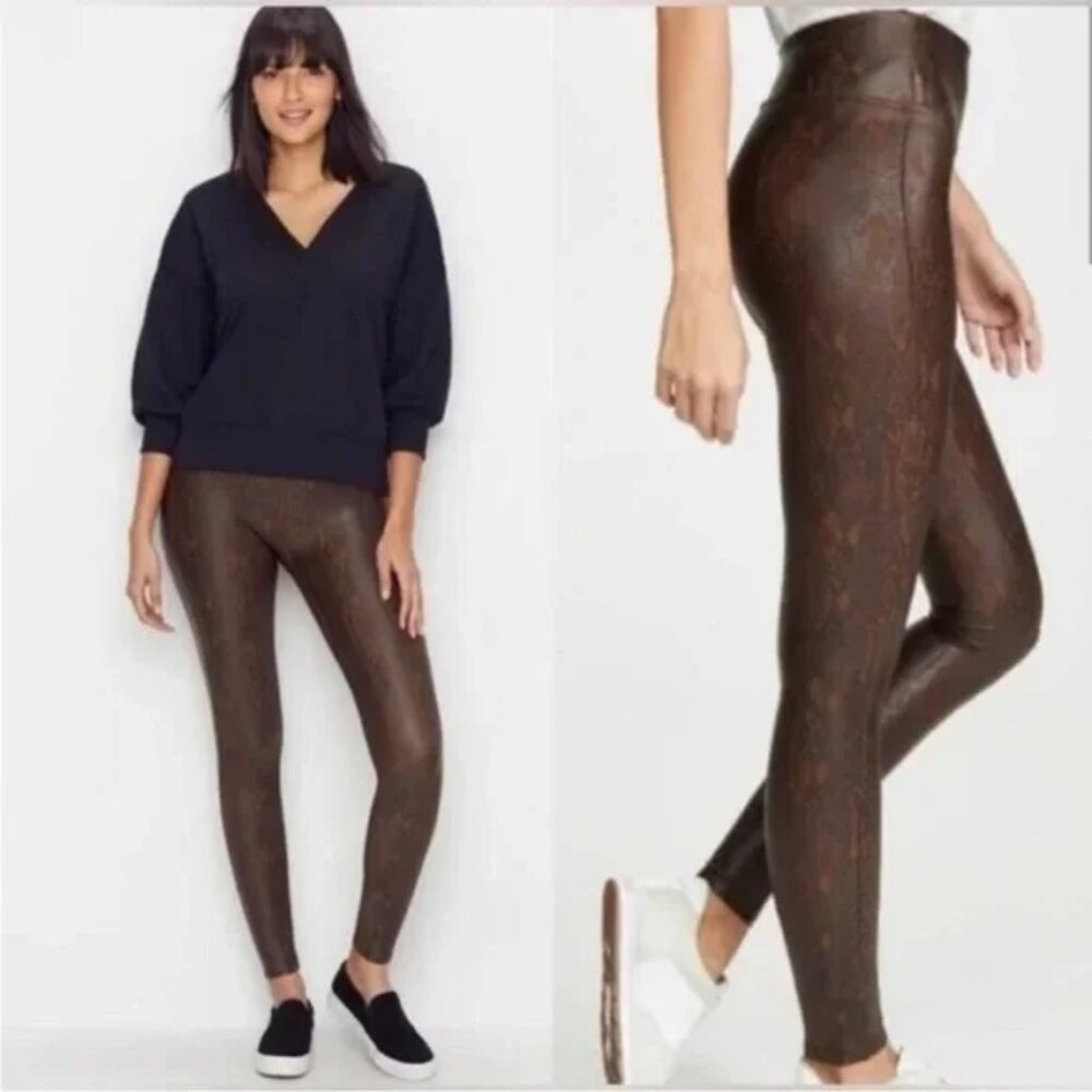 Spanx Ready To Wow Faux Leather Python Snake High Rise Waisted Leggings Size S